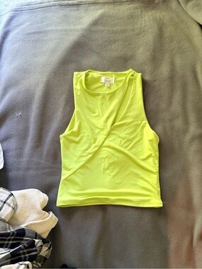 Neon Lime Sleeveless Wrap-Front Tank Top